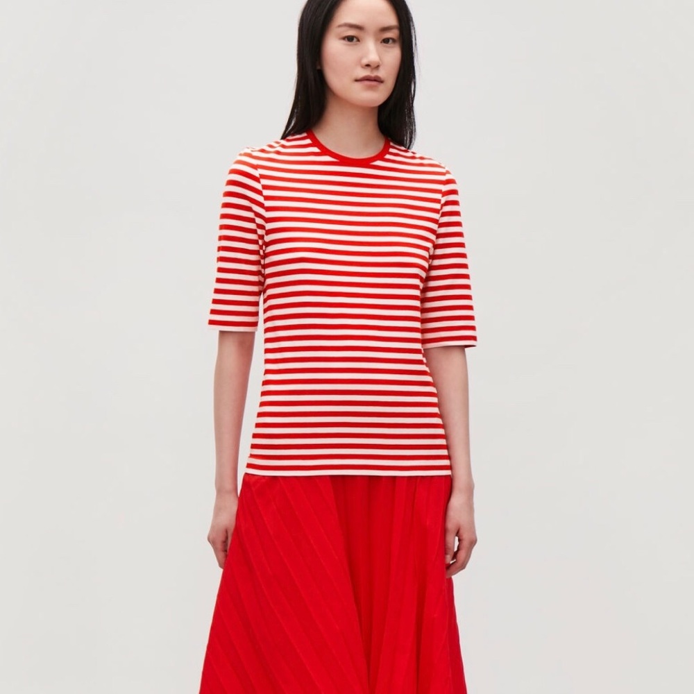 Cos red white striped tee